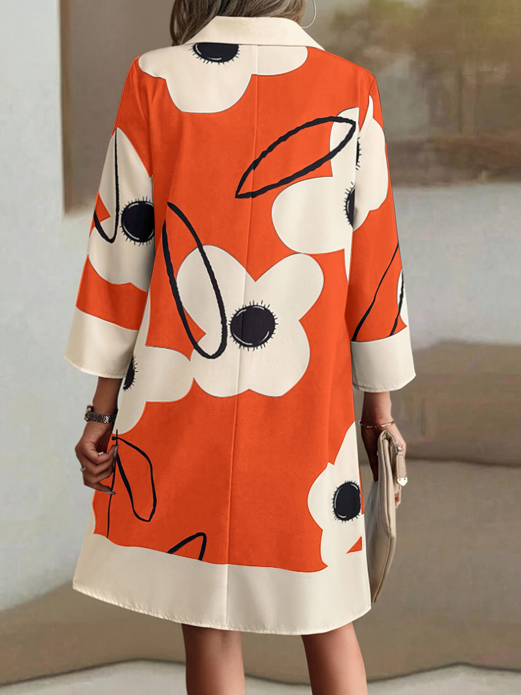 Women'S Loose Fit Floral Print Shirt Dress with Button Front, Long Sleeves, and Pockets - Casual Mid-Length A-Line Dress for All Seasons, Casual Attire | Floral Print Dress | Polyester Fabric