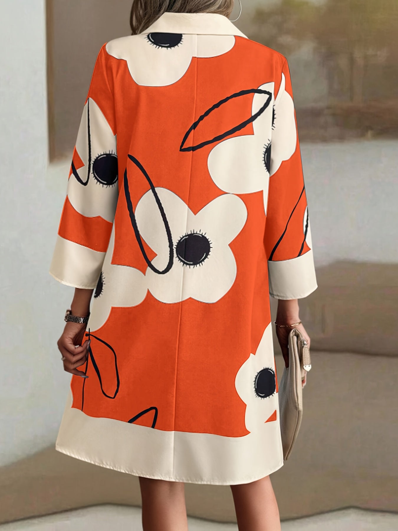 Women'S Loose Fit Floral Print Shirt Dress with Button Front, Long Sleeves, and Pockets - Casual Mid-Length A-Line Dress for All Seasons, Casual Attire | Floral Print Dress | Polyester Fabric