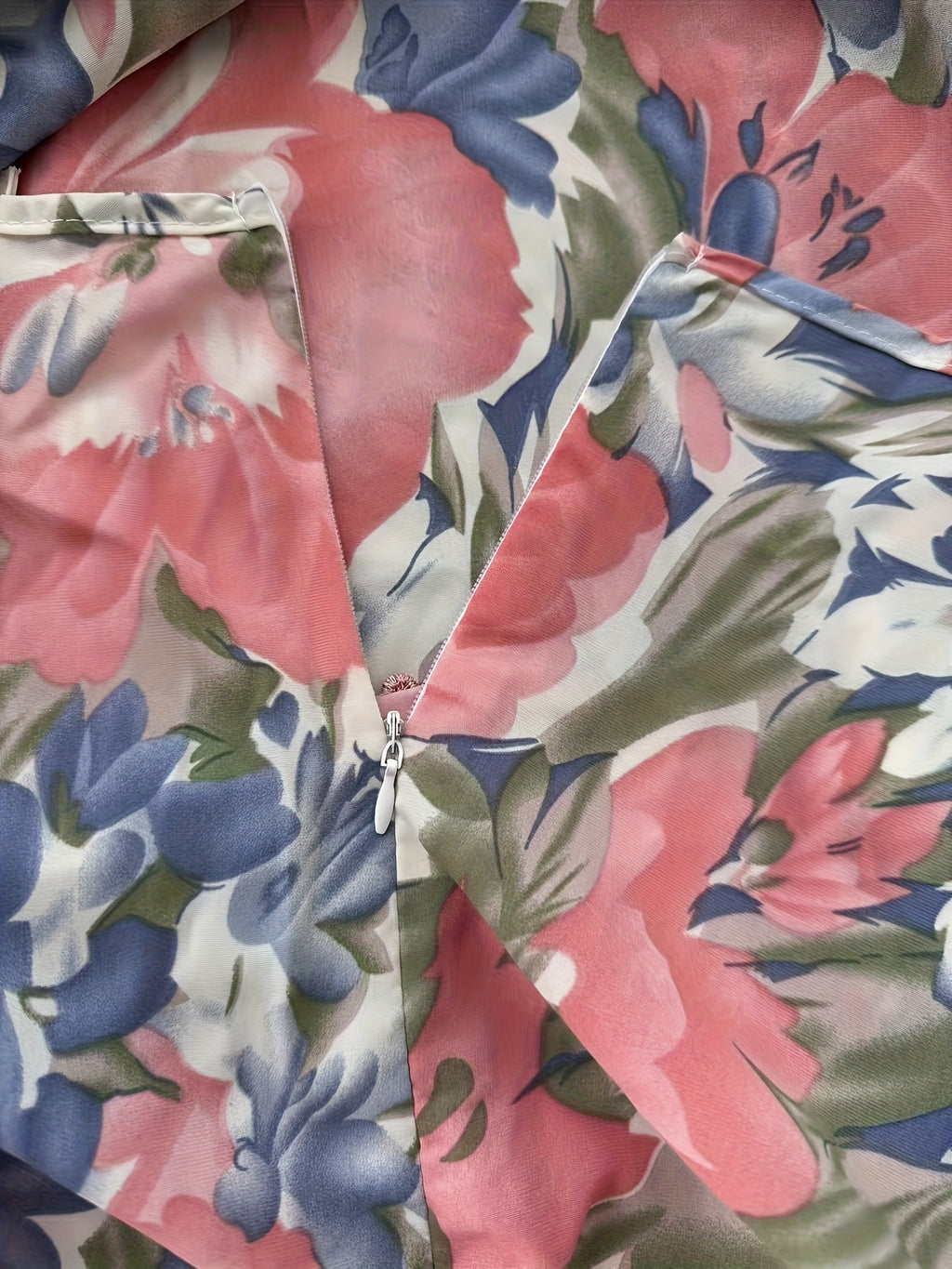 [Elegant Dress] Elegant Floral Print V-Neck Dress | Long Sleeve, Cinched Waist, Summer Style for Women - Polyester Fabric, Lace Detail