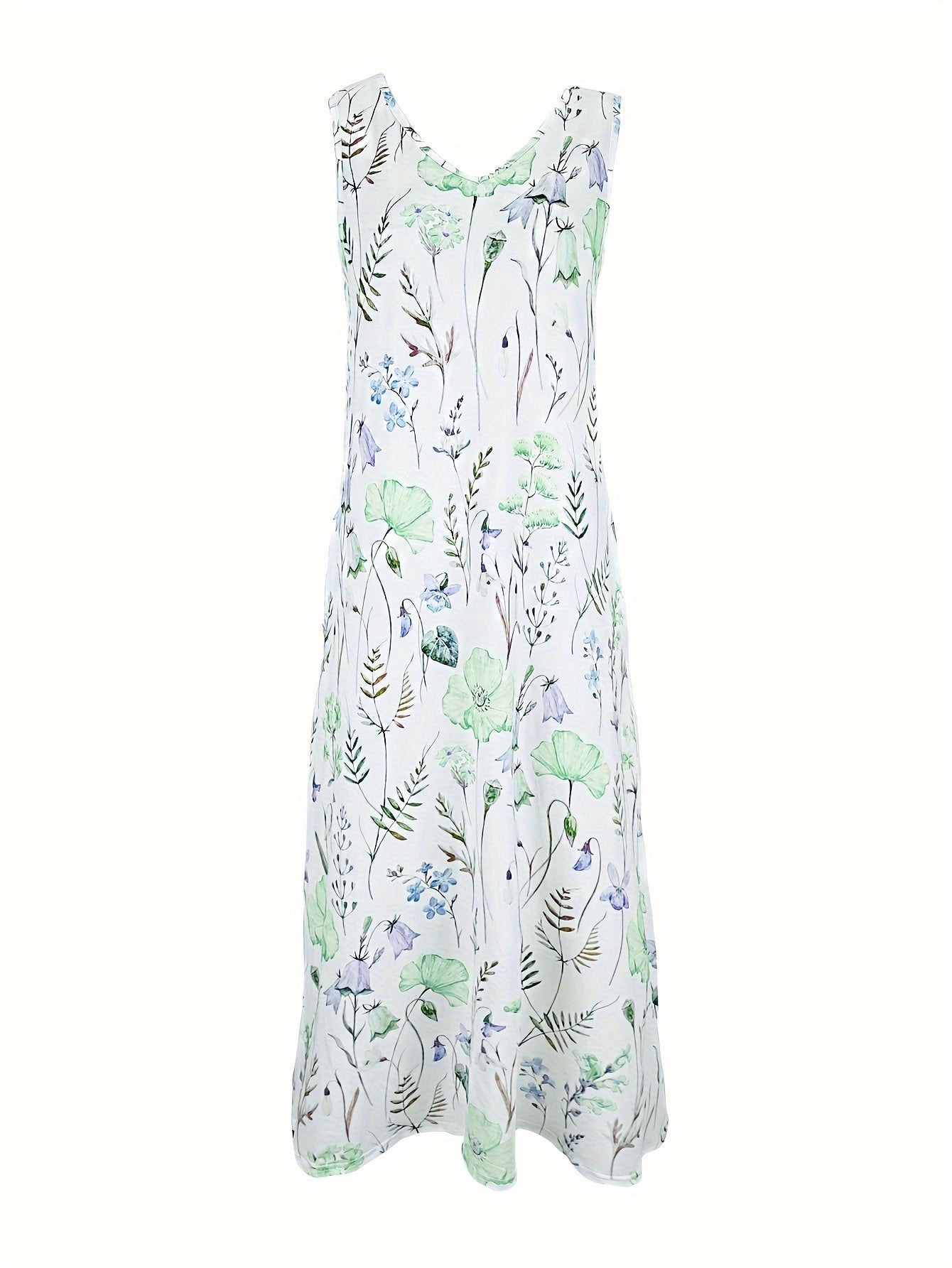 Summer & Spring Casual Sleeveless V Neck Floral Print Tank Dress for Women