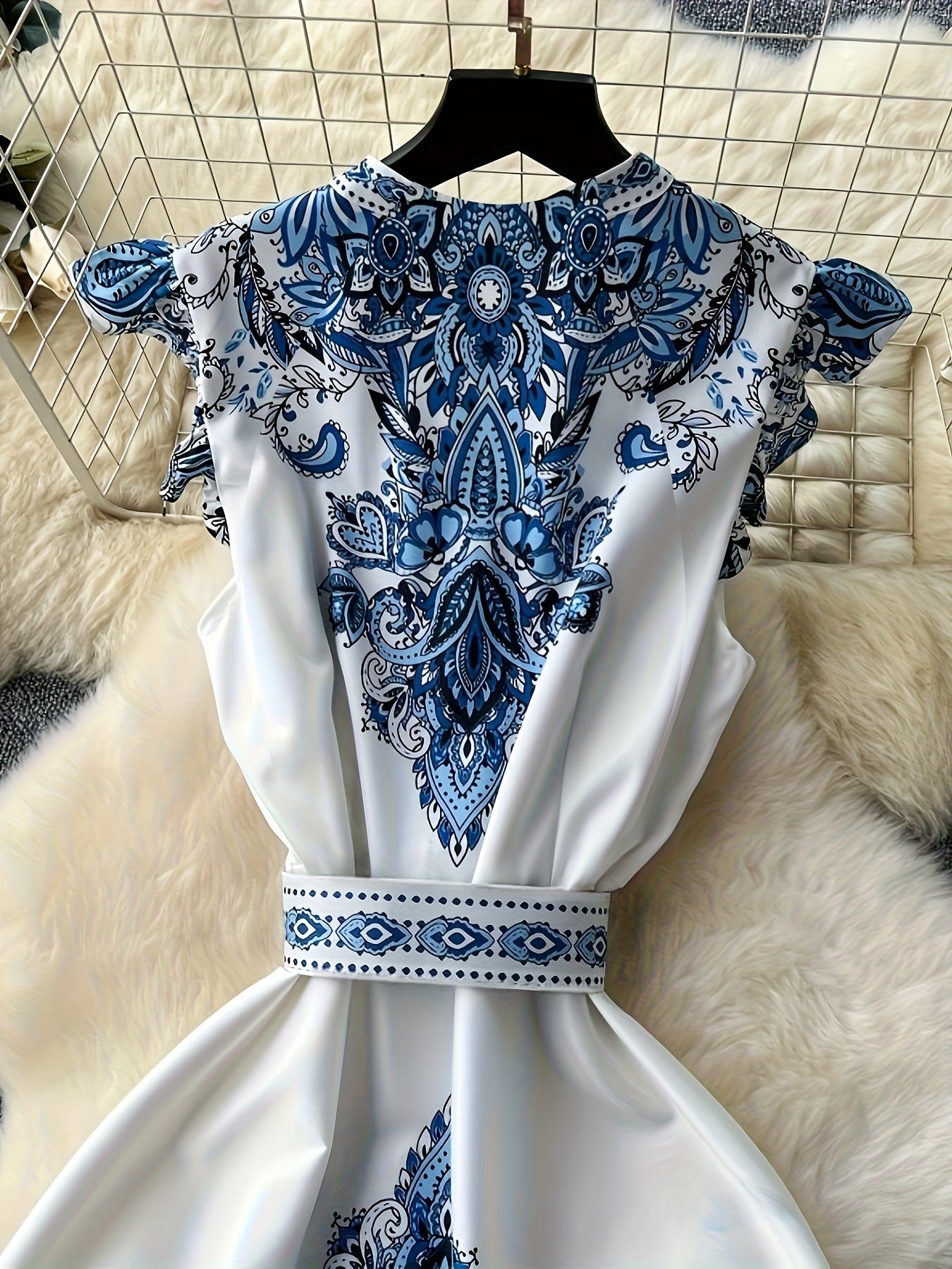 [Vintage Dress] Vintage Style Long Dress with V-Neck, Single-Breasted Closure | Printed, Decorative Details - Perfect for Adult, Summer Season, Casual Attire