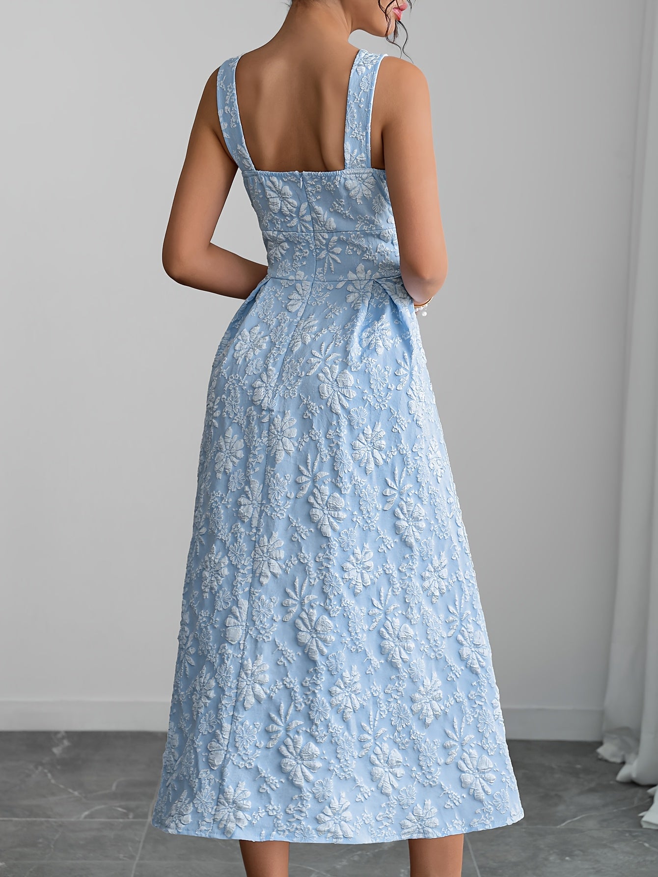 [Elegant Dress] Elegant Floral A-Line Dress | Sleeveless, Off-Shoulder Design with Back Zipper, Pink on Blush Color - Spring/Summer Collection, Casual Elegance, Cute Summer Dresses for Women