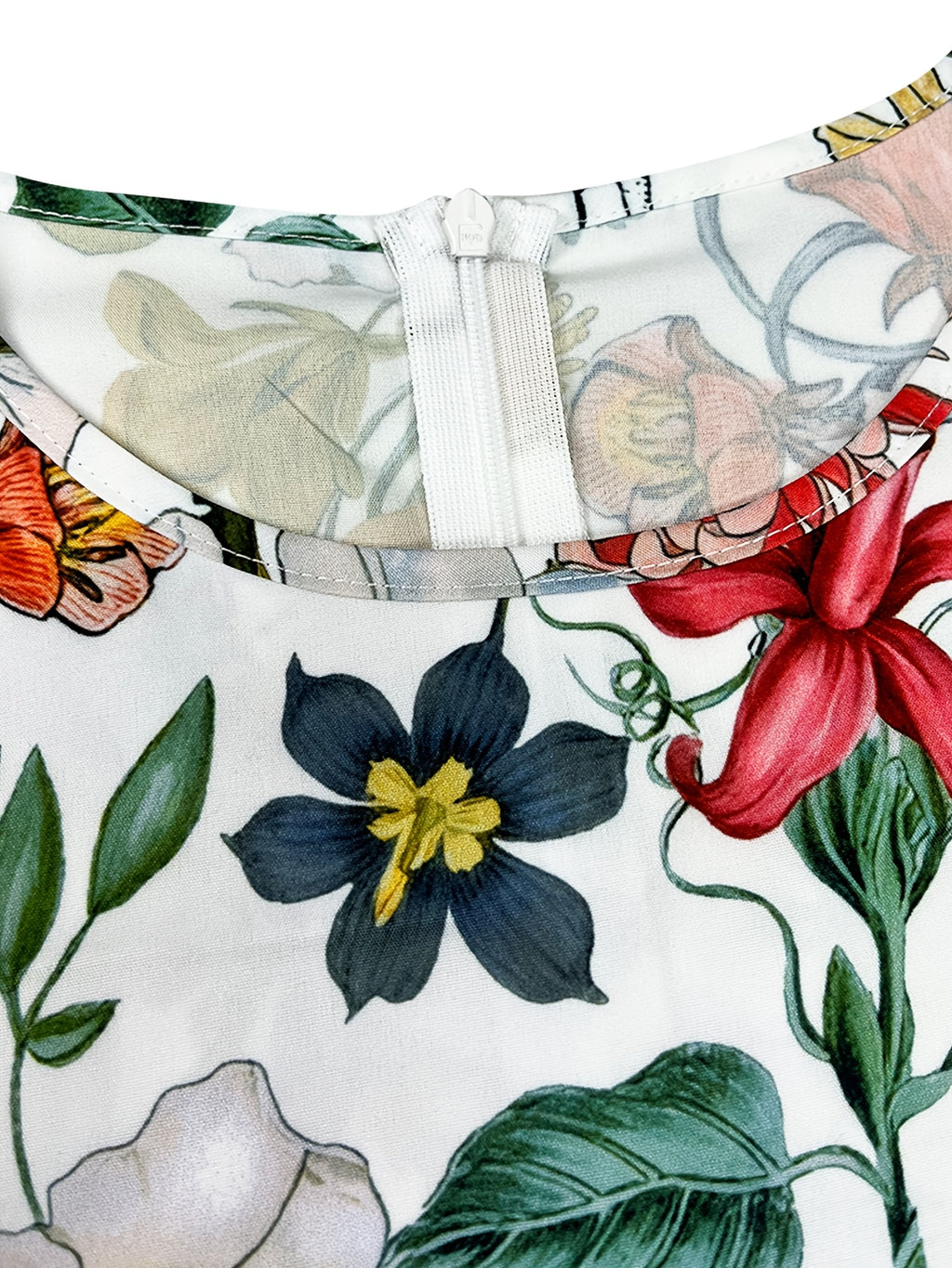 [Floral Tunic Dress] Lightweight Polyester Women's Floral Print Tunic Dress | Crew Neck, Geometric Pattern, Woven Fabric, 97% Polyester 3% Spandex Stretch, 120g/m², Spring/Summer Casual Wear