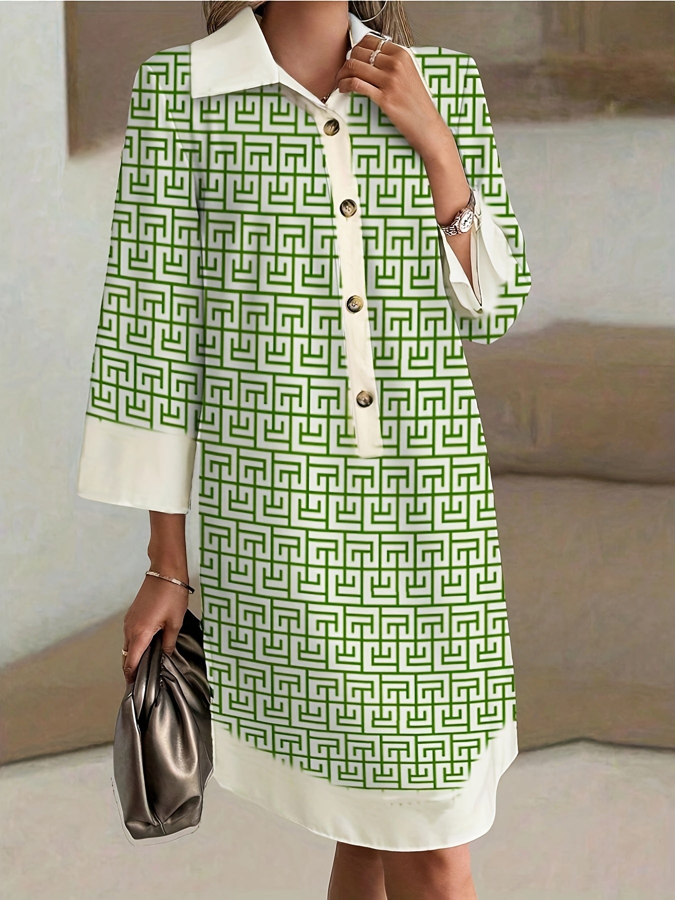 Women'S Loose Fit Floral Print Shirt Dress with Button Front, Long Sleeves, and Pockets - Casual Mid-Length A-Line Dress for All Seasons, Casual Attire | Floral Print Dress | Polyester Fabric