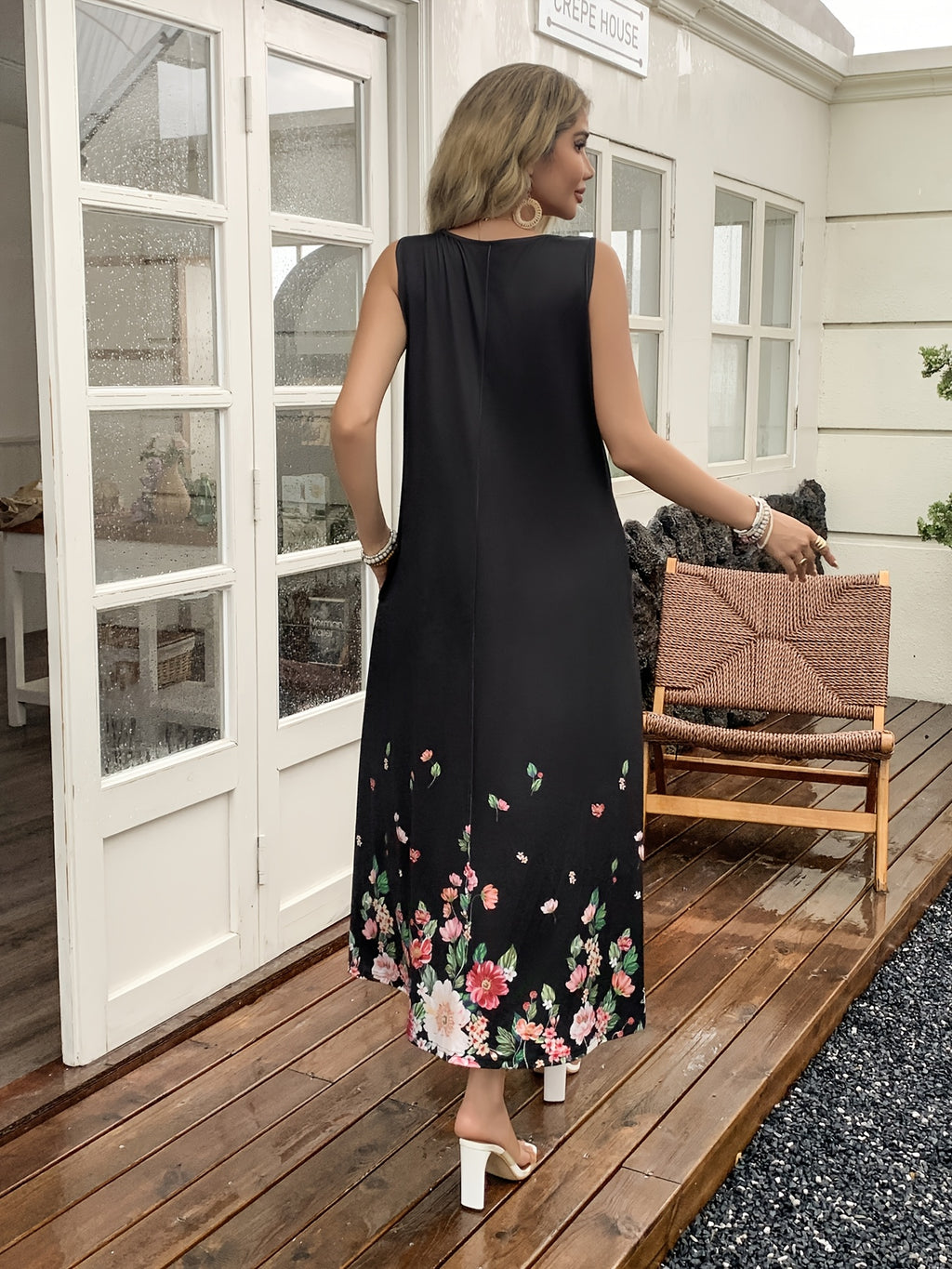 Women's New Digital Printing Holiday Leisure Elegant Business Commuter Evening Dresses Holiday Gift Pocket Suspender Dress