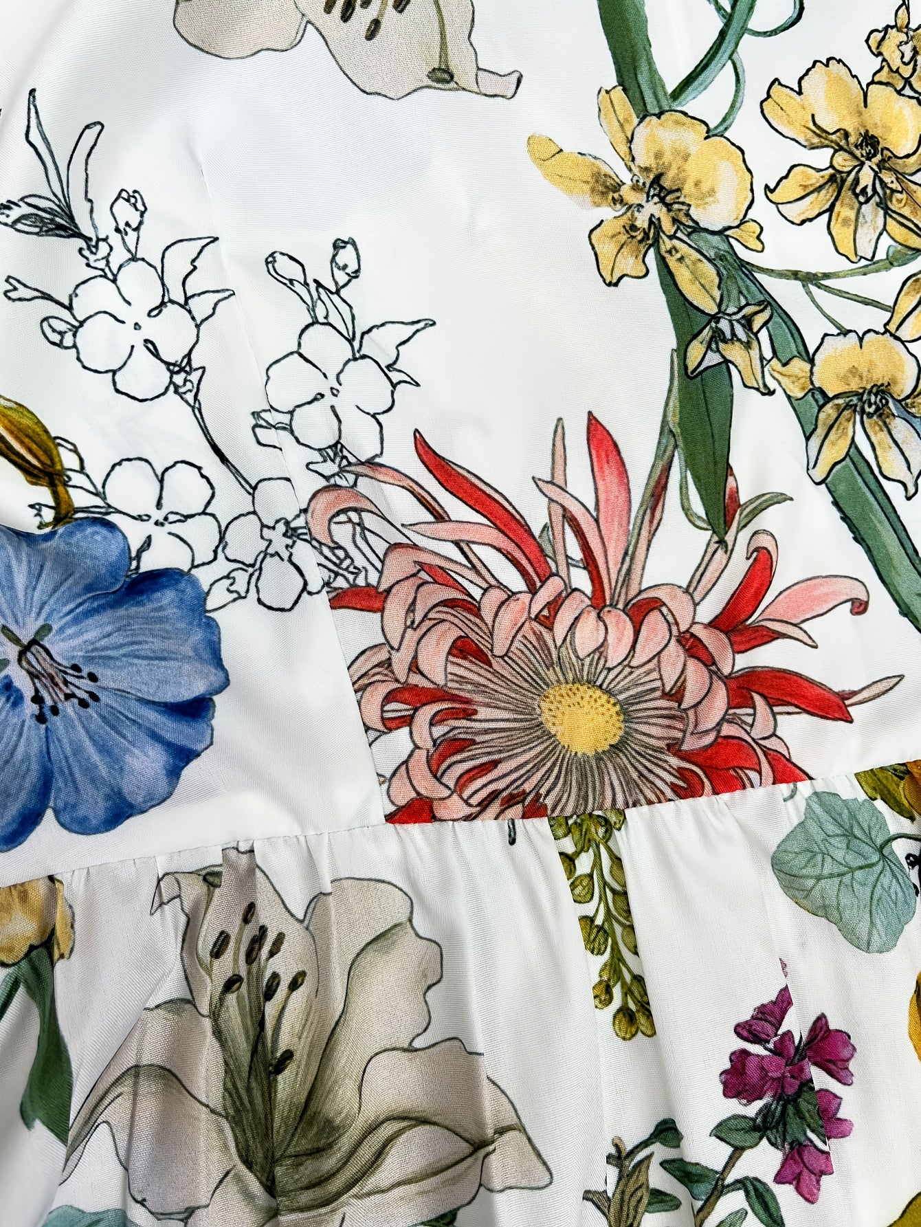 [Floral Tunic Dress] Lightweight Polyester Women's Floral Print Tunic Dress | Crew Neck, Geometric Pattern, Woven Fabric, 97% Polyester 3% Spandex Stretch, 120g/m², Spring/Summer Casual Wear