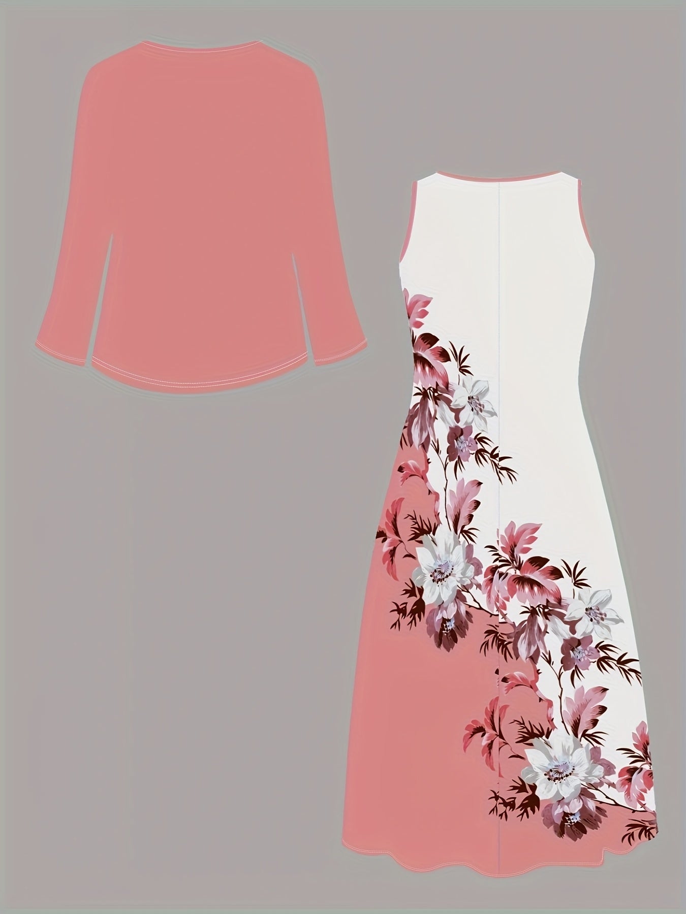 [Floral Print Dress] Elegant Floral Print Dress | Women's Pink Sleeveless Dress with Tie Waist - Lightweight Polyester, All-Season Fashion, Casual to Formal Attire