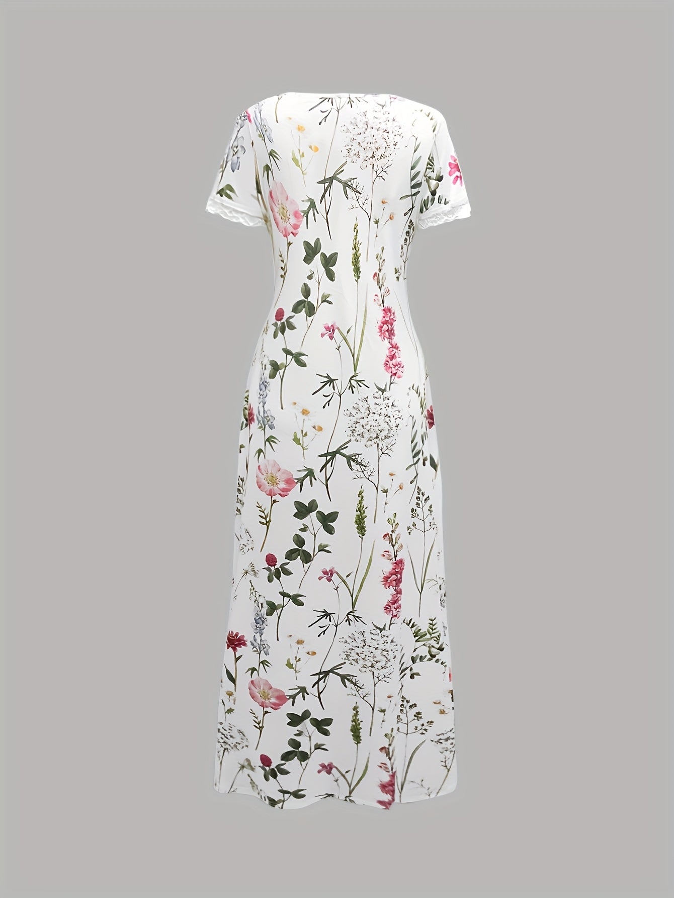 [Cute Summer Dress] Lightweight Breathable Floral Print Women's A-Line Dress | V-Neck Casual Summer Dress with Lace Trim - Machine Washable for Vacation, Brunch & Beach Outings