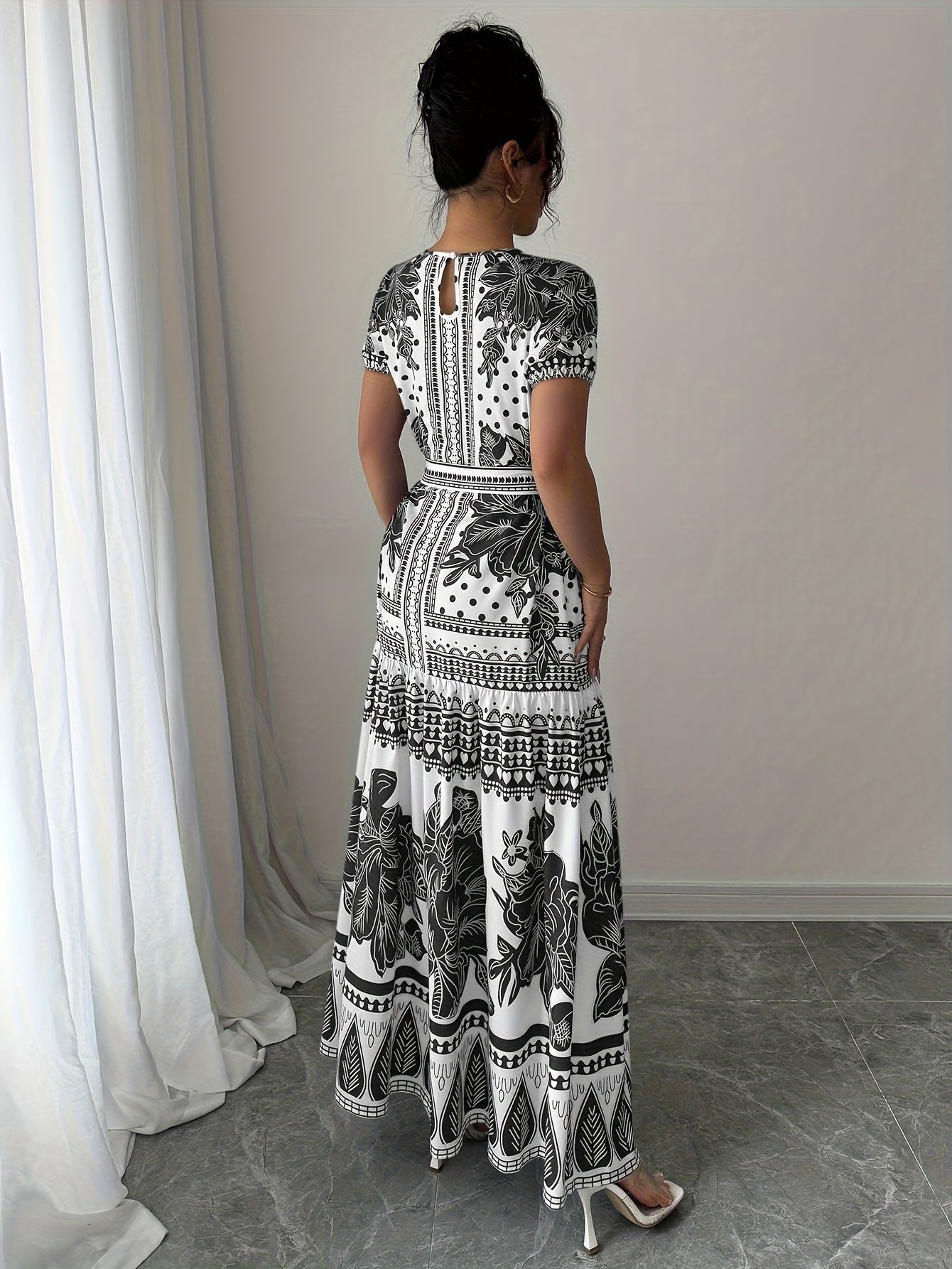 [Summer Chic Maxi Dress] Vibrant Pink & White Floral Print Maxi Dress for Women | Elegant, A-Line Silhouette, Round Neck, Tie-Front Detail, Casual Style, Perfect for Summer